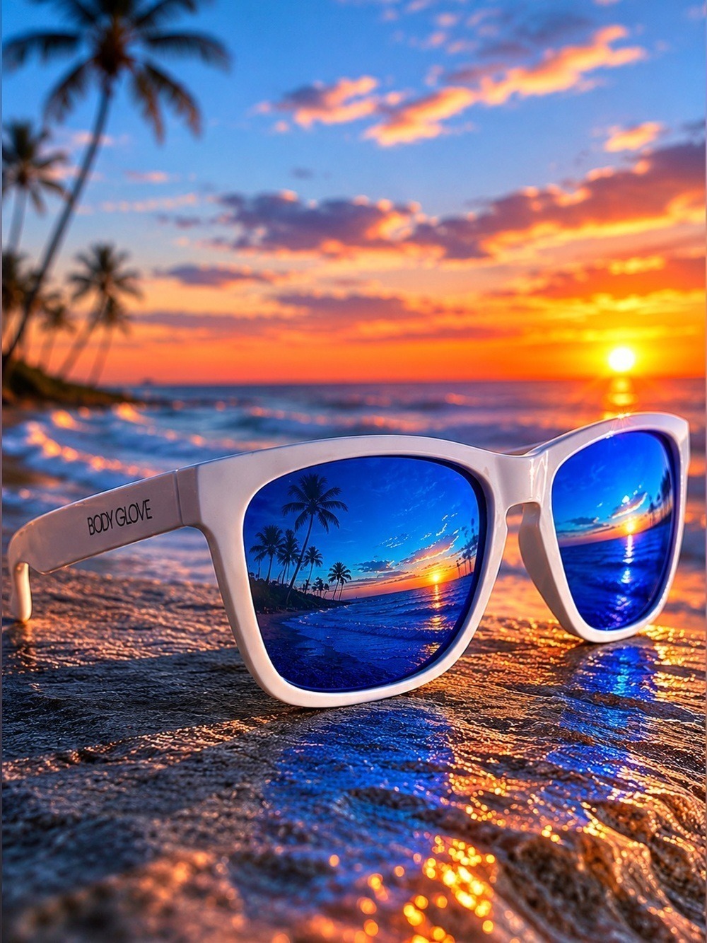 Body Glove White Blue Mirrored Sunglasses NWT Retro Y2K Beach Skater Surf